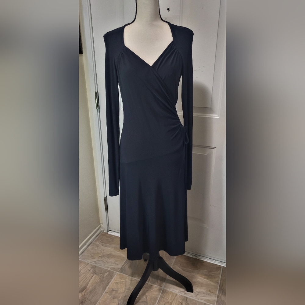 Evan Picone Little Black Dress Push-Up Ruched Sleeves Size 6